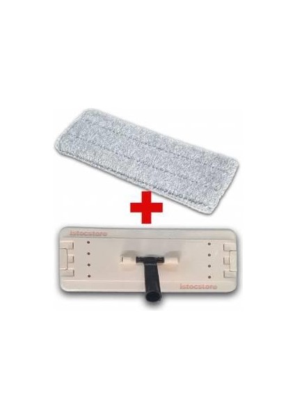 Tablet Mop Için Plastik Cırtlı Başlık+1 Adet Microfiber Yedek Set Tüm Tablet Moplara Uygun
