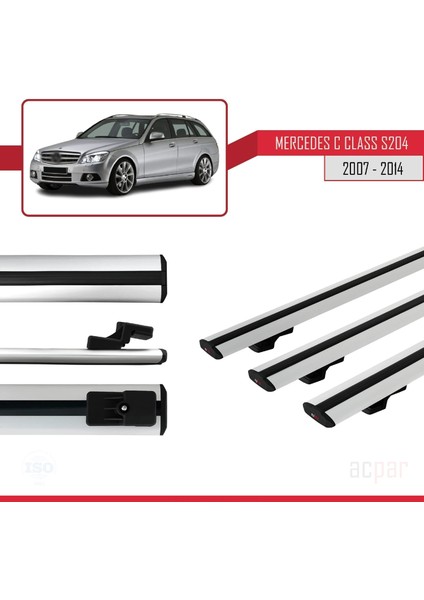 Mercedes C Class (S204) 2007-2014 Arası ile Uyumlu Basıc Model Ara Atkı Tavan Barı Gri 3 Adet modelleri