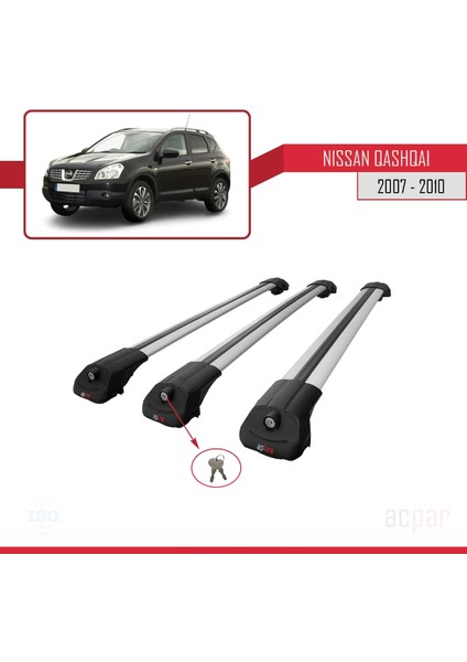 Nissan Qashqai 2007-2010 Arası ile Uyumlu Ace-1 Ara Atkı Tavan Barı Gri 3 Adet Bar
