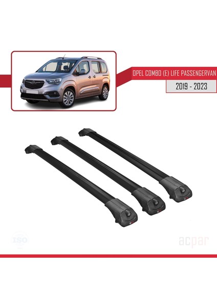Opel Combo (E) Life Passengervan 2019 ve Sonrası ile Uyumlu Ace-1 Ara Atkı Tavan Barı Siyah 3 Adet Bar modelleri