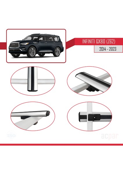 Infiniti QX80 Z62 2014 ve Sonrası ile Uyumlu Basıc Model Ara Atkı Tavan Barı Gri 3 Adet