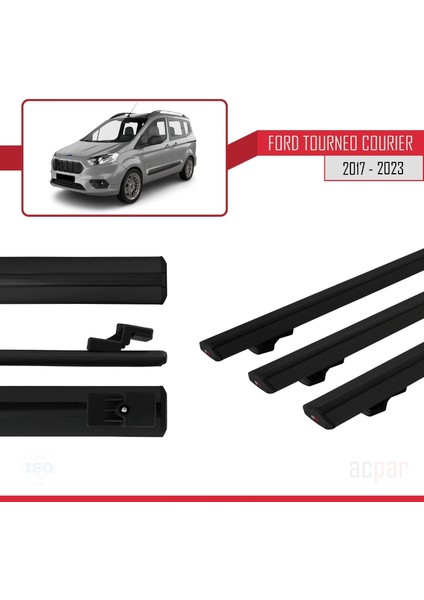 Ford Tourneo Courier 2017 ve Sonrası ile Uyumlu Basıc Model Ara Atkı Tavan Barı Siyah 3 Adet modelleri