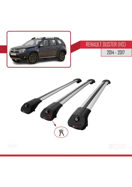 Renault Duster (Hs) 2014-2017 Arası ile Uyumlu Ace-1 Ara Atkı Tavan Barı Gri 3 Adet Bar