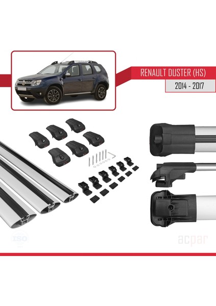 Renault Duster (Hs) 2014-2017 Arası ile Uyumlu Ace-1 Ara Atkı Tavan Barı Gri 3 Adet Bar