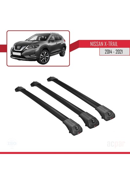 Nissan X-Trail 2014 ve Sonrası ile Uyumlu Ace-1 Ara Atkı Tavan Barı Siyah 3 Adet Bar modelleri
