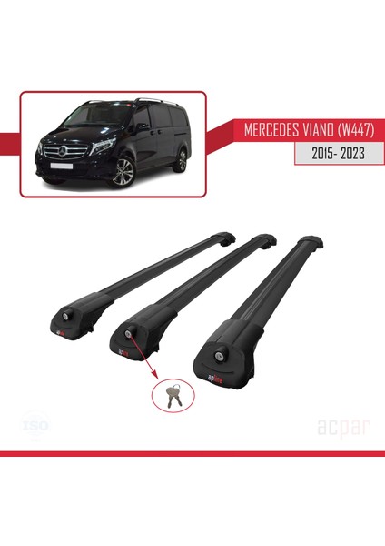 Mercedes Viano (W447) 2015 ve Sonrası ile Uyumlu Ace-1 Ara Atkı Tavan Barı Siyah 3 Adet Bar fırsatları
