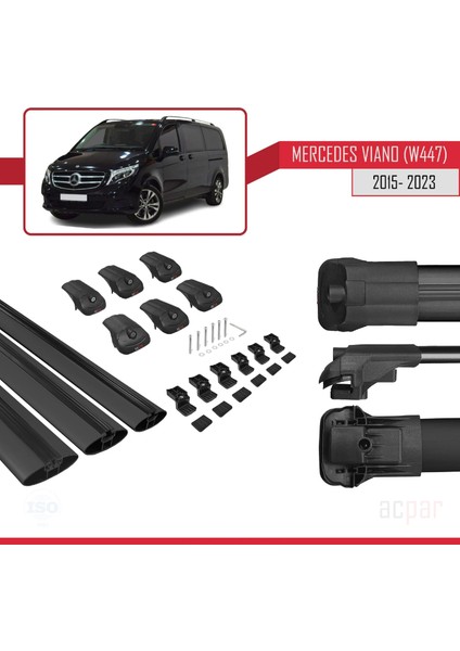 Mercedes Viano (W447) 2015 ve Sonrası ile Uyumlu Ace-1 Ara Atkı Tavan Barı Siyah 3 Adet Bar indirimleri