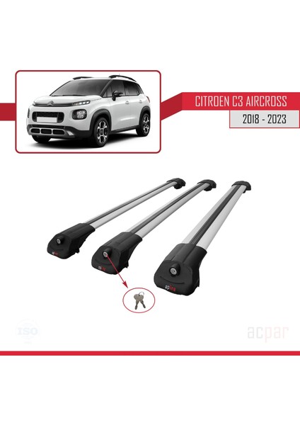 Citroen C3 Aircross 2018 ve Sonrası ile Uyumlu Ace-1 Ara Atkı Tavan Barı Gri 3 Adet Bar