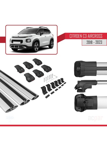 Citroen C3 Aircross 2018 ve Sonrası ile Uyumlu Ace-1 Ara Atkı Tavan Barı Gri 3 Adet Bar