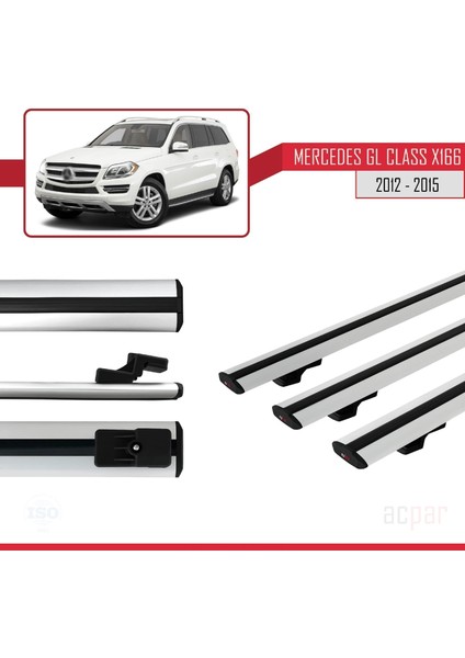 Mercedes Gl Class (X166) 2012-2015 Arası ile Uyumlu Basıc Model Ara Atkı Tavan Barı Gri 3 Adet