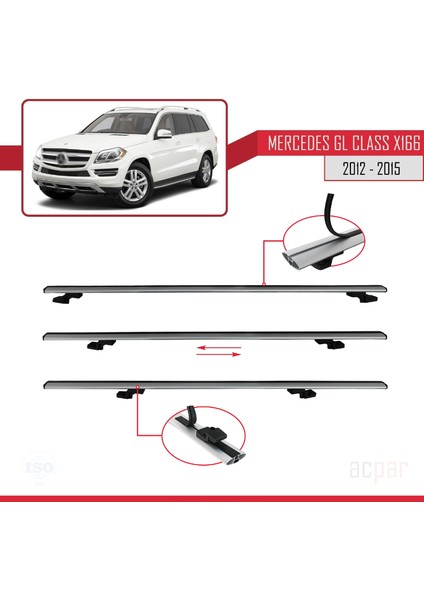 Mercedes Gl Class (X166) 2012-2015 Arası ile Uyumlu Basıc Model Ara Atkı Tavan Barı Gri 3 Adet