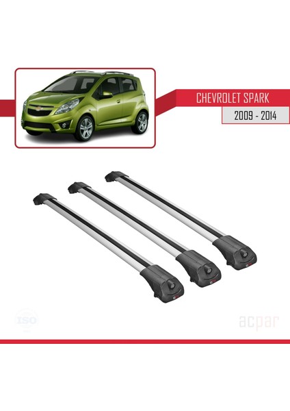 Chevrolet Spark 2009-2014 Arası ile Uyumlu Ace-1 Ara Atkı Tavan Barı Gri 3 Adet Bar