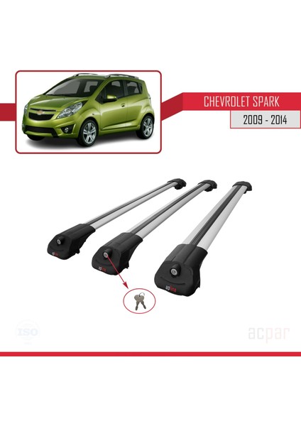 Chevrolet Spark 2009-2014 Arası ile Uyumlu Ace-1 Ara Atkı Tavan Barı Gri 3 Adet Bar
