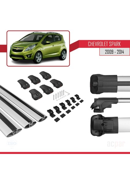 Chevrolet Spark 2009-2014 Arası ile Uyumlu Ace-1 Ara Atkı Tavan Barı Gri 3 Adet Bar