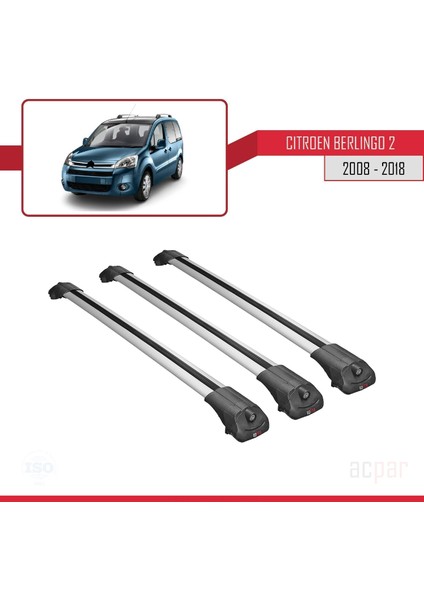 Citroen Berlingo 2008-2018 Arası ile Uyumlu Ace-1 Ara Atkı Tavan Barı Gri 3 Adet Bar