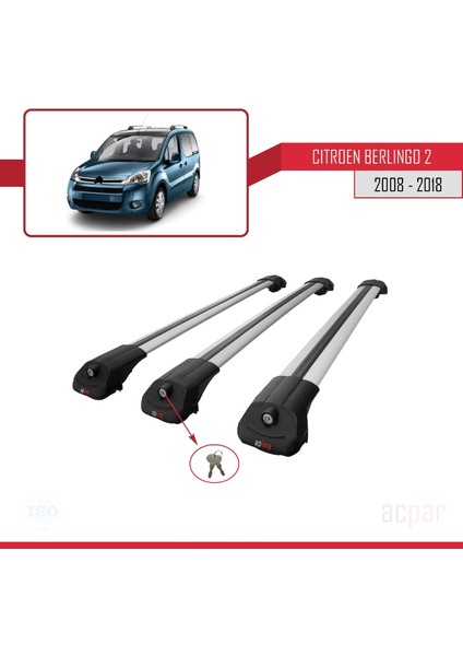 Citroen Berlingo 2008-2018 Arası ile Uyumlu Ace-1 Ara Atkı Tavan Barı Gri 3 Adet Bar