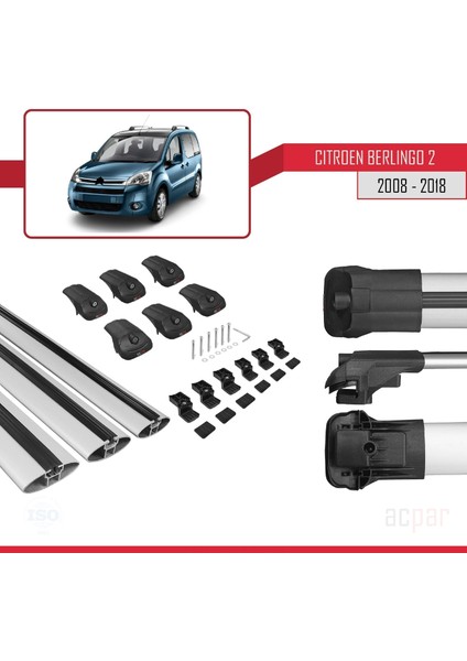 Citroen Berlingo 2008-2018 Arası ile Uyumlu Ace-1 Ara Atkı Tavan Barı Gri 3 Adet Bar