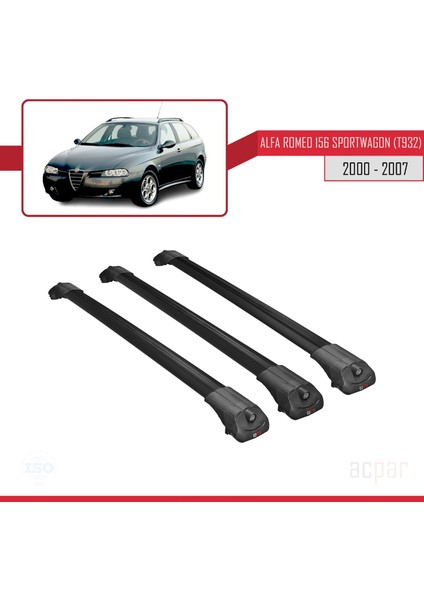 Alfa Romeo 156 Sportwagon (T932) 2000-2007 Arası ile Uyumlu Ace-1 Ara Atkı Tavan Barı Siyah 3 Adet Bar modelleri