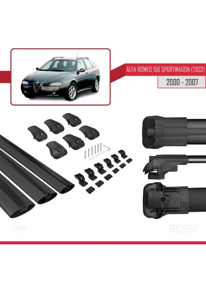 Alfa Romeo 156 Sportwagon (T932) 2000-2007 Arası ile Uyumlu Ace-1 Ara Atkı Tavan Barı Siyah 3 Adet Bar indirimleri