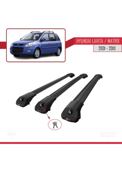 Hyundai Lavita / Matrix (Fc) 2001-2010 Arası ile Uyumlu Ace-1 Ara Atkı Tavan Barı Siyah 3 Adet Bar fırsatları