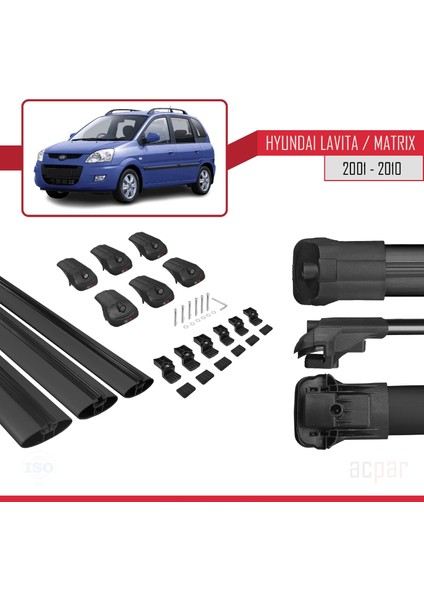 Hyundai Lavita / Matrix (Fc) 2001-2010 Arası ile Uyumlu Ace-1 Ara Atkı Tavan Barı Siyah 3 Adet Bar indirimleri