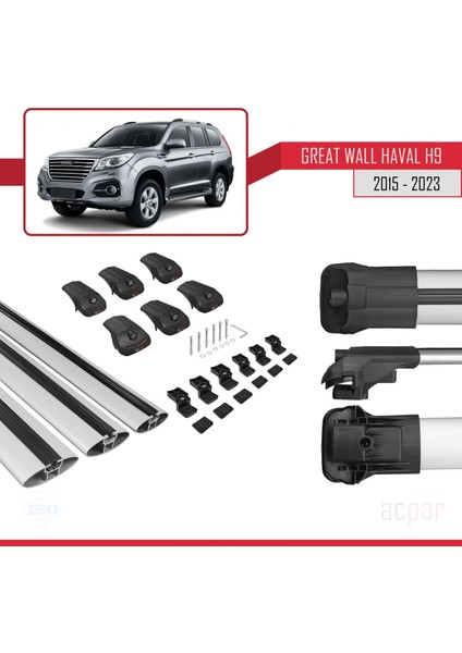 Great Wall Haval H9 2015 ve Sonrası ile Uyumlu Ace-1 Ara Atkı Tavan Barı Gri 3 Adet Bar indirimleri