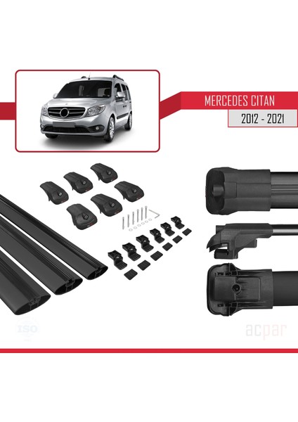 Mercedes Citan 2012-2021 Arası ile Uyumlu Ace-1 Ara Atkı Tavan Barı Siyah 3 Adet Bar indirimleri