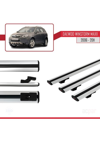 Daewoo Winstorm Maxx 2006-2011 Arası ile Uyumlu Basıc Model Ara Atkı Tavan Barı Gri 3 Adet