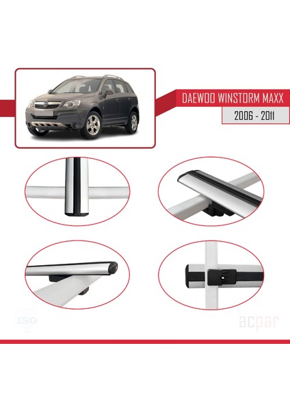 Daewoo Winstorm Maxx 2006-2011 Arası ile Uyumlu Basıc Model Ara Atkı Tavan Barı Gri 3 Adet