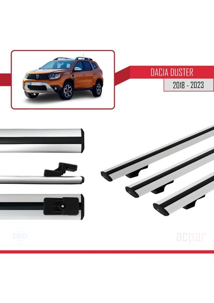 Dacia Duster 2018 ve Sonrası ile Uyumlu Basıc Model Ara Atkı Tavan Barı Gri 3 Adet