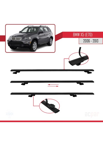 Bmw X5 (E70) 2006-2013 Arası ile Uyumlu Basıc Model Ara Atkı Tavan Barı Siyah 3 Adet indirimleri