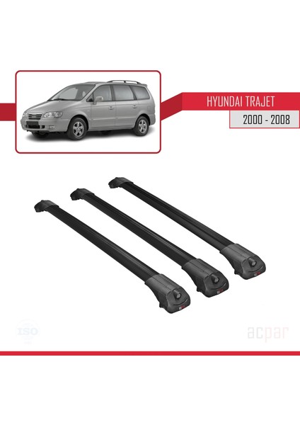 Hyundai Trajet 2000-2008 Arası ile Uyumlu Ace-1 Ara Atkı Tavan Barı Siyah 3 Adet Bar