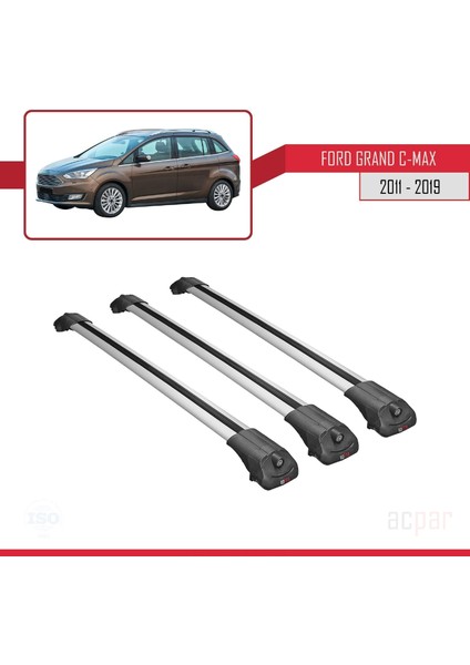 Ford Grand C-Max 2011-2019 Arası ile Uyumlu Ace-1 Ara Atkı Tavan Barı Gri 3 Adet Bar