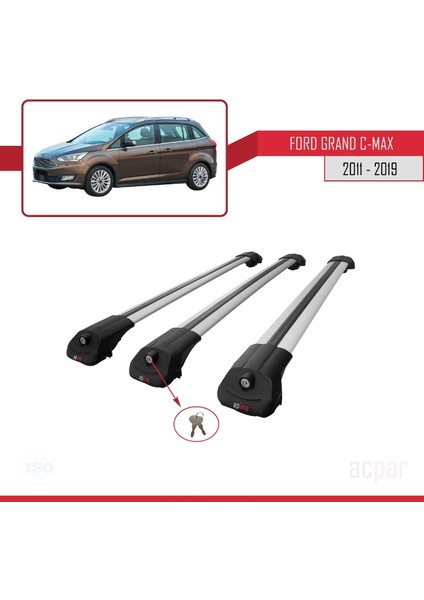 Ford Grand C-Max 2011-2019 Arası ile Uyumlu Ace-1 Ara Atkı Tavan Barı Gri 3 Adet Bar