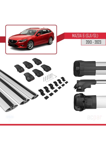 Mazda 6 (Gj1/gl) 2013 ve Sonrası ile Uyumlu Ace-1 Ara Atkı Tavan Barı Gri 3 Adet Bar indirimleri