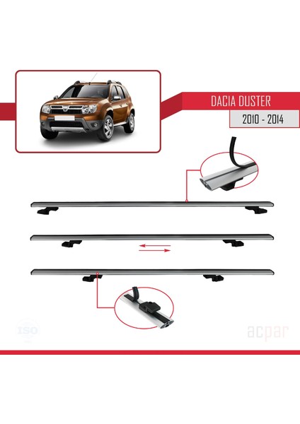 Dacia Duster 2010-2014 Arası ile Uyumlu Basıc Model Ara Atkı Tavan Barı Gri 3 Adet