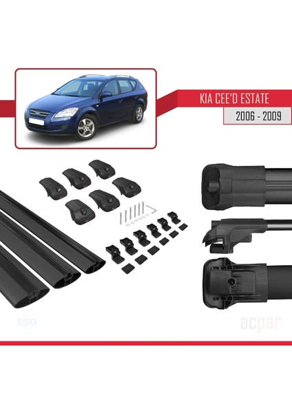 Kia Ceed Sw 2006-2009 Arası ile Uyumlu Ace-1 Ara Atkı Tavan Barı Siyah 3 Adet Bar indirimleri