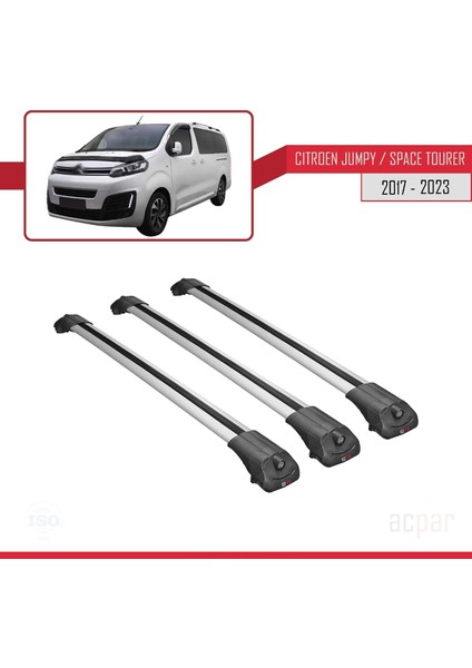 Citroen Jumpy - Space Tourer 2017 ve Sonrası ile Uyumlu Ace-1 Ara Atkı Tavan Barı Gri 3 Adet Bar