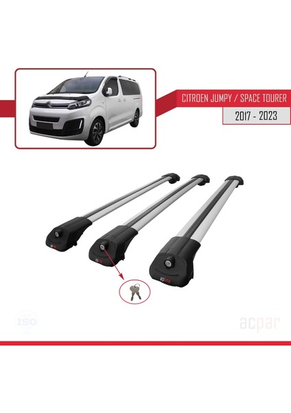 Citroen Jumpy - Space Tourer 2017 ve Sonrası ile Uyumlu Ace-1 Ara Atkı Tavan Barı Gri 3 Adet Bar