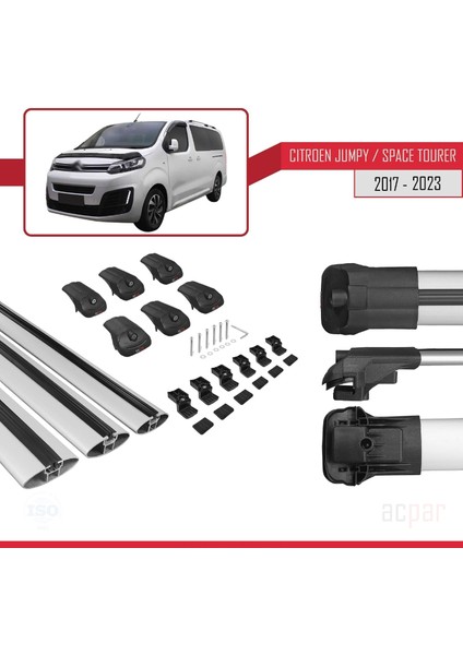 Citroen Jumpy - Space Tourer 2017 ve Sonrası ile Uyumlu Ace-1 Ara Atkı Tavan Barı Gri 3 Adet Bar