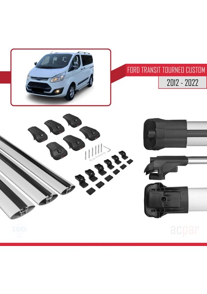 Ford Transit Tourneo - Custom 2007-2017 Arası ile Uyumlu Ace-1 Ara Atkı Tavan Barı Gri 3 Adet Bar