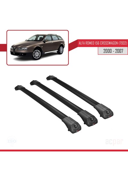Alfa Romeo 156 Crosswagon (T932) 2000-2007 Arası ile Uyumlu Ace-1 Ara Atkı Tavan Barı Siyah 3 Adet Bar