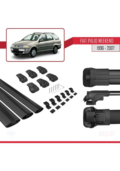 Fiat Palio Weekend 1996-2007 Arası ile Uyumlu Ace-1 Ara Atkı Tavan Barı Siyah 3 Adet Bar indirimleri