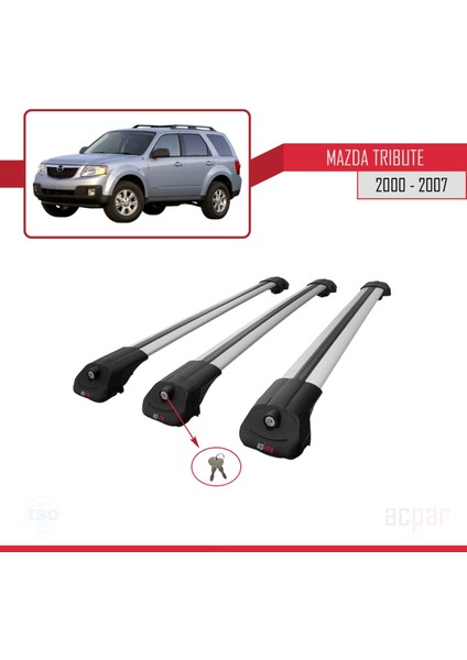 Mazda Tribute 2000-2007 Arası ile Uyumlu Ace-1 Ara Atkı Tavan Barı Gri 3 Adet Bar