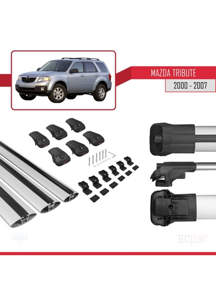 Mazda Tribute 2000-2007 Arası ile Uyumlu Ace-1 Ara Atkı Tavan Barı Gri 3 Adet Bar