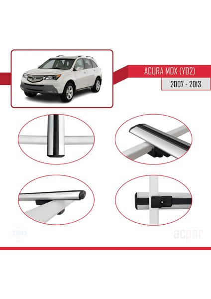 Acura Mdx (Yd2) 2007-2013 Arası ile Uyumlu Basıc Model Ara Atkı Tavan Barı Gri 3 Adet