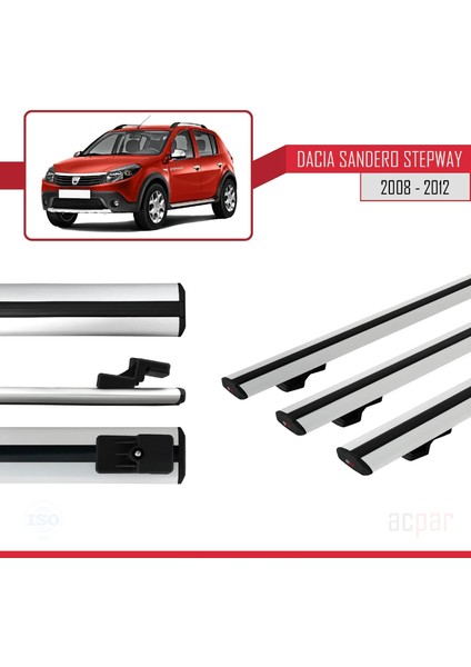 Dacia Sandero Stepway 2008-2012 Arası ile Uyumlu Basıc Model Ara Atkı Tavan Barı Gri 3 Adet