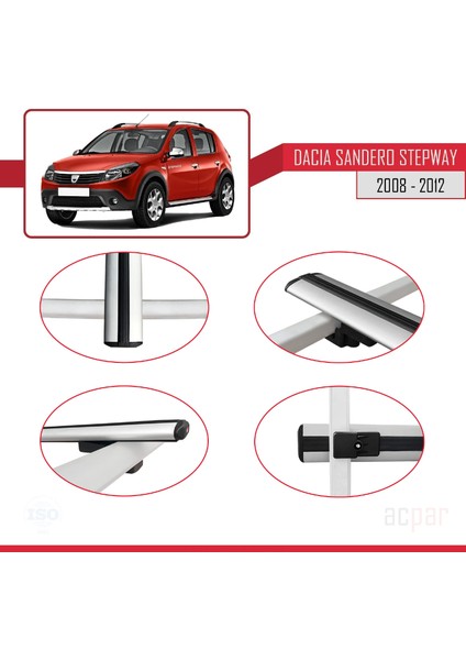 Dacia Sandero Stepway 2008-2012 Arası ile Uyumlu Basıc Model Ara Atkı Tavan Barı Gri 3 Adet