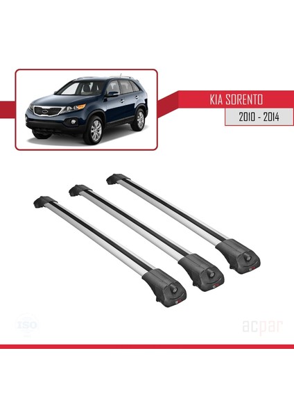 Kia Sorento 2010-2014 Arası ile Uyumlu Ace-1 Ara Atkı Tavan Barı Gri 3 Adet Bar