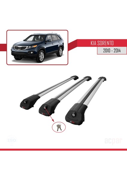 Kia Sorento 2010-2014 Arası ile Uyumlu Ace-1 Ara Atkı Tavan Barı Gri 3 Adet Bar